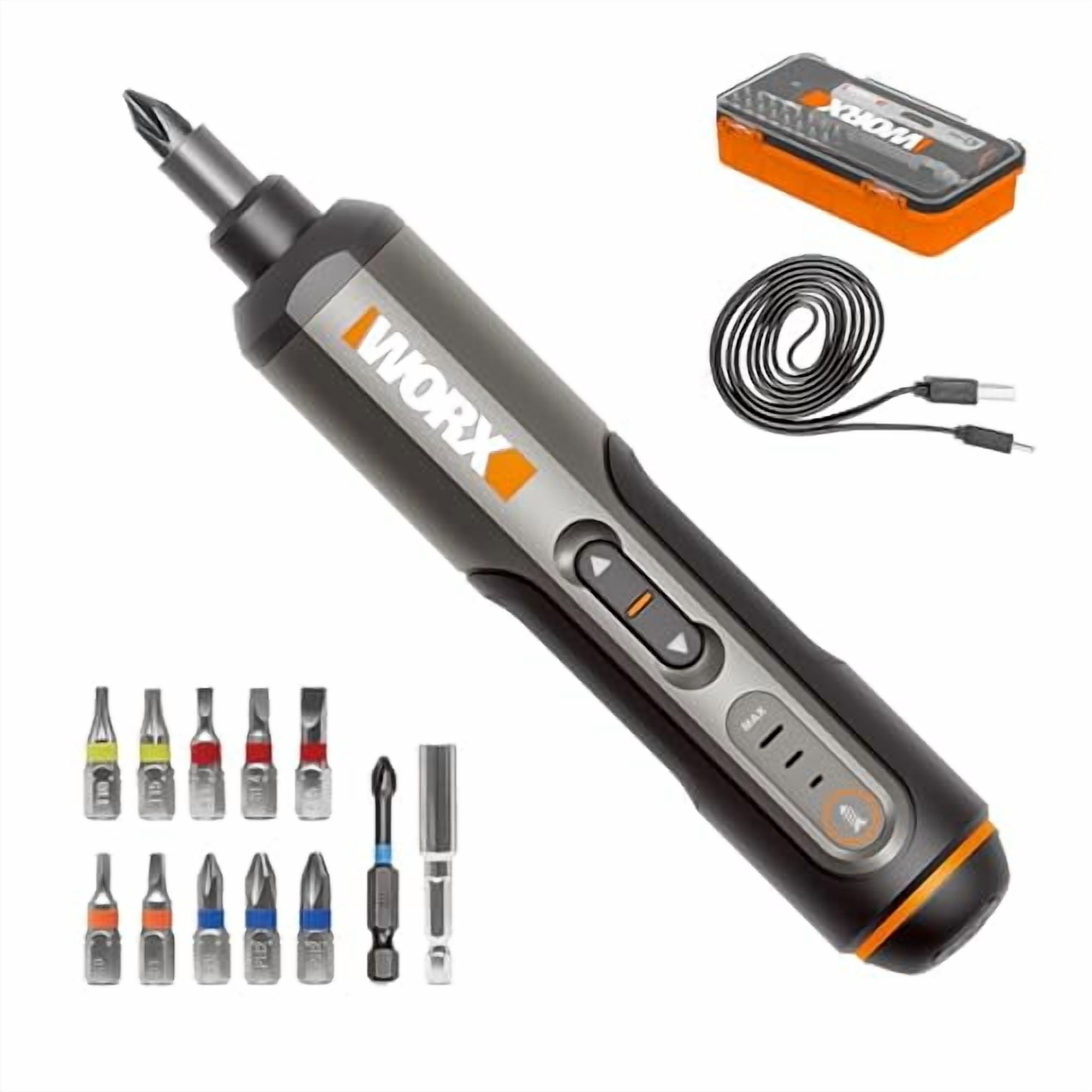 Worx WX240L 4V Cordless Screwdriver - 3-Speed Electric Screwdriver With LED Lights & USB Charging