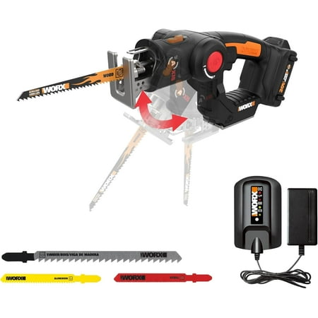 WORX - Axis 20V Cordless Brushless Reciprocating & Jig Saw (1 x Battery & 1 x Charger Included) - Black