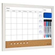 WorxSail Dry Erase Calendar 17"x13", Monthly White Board Calendar Dry Erase for Wall Cork Board White Board Combo, White
