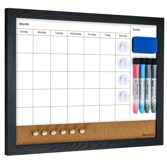 WorxSail Dry Erase Calendar 17"x13", Monthly White Board Calendar Dry Erase for Wall Cork Board White Board Combo