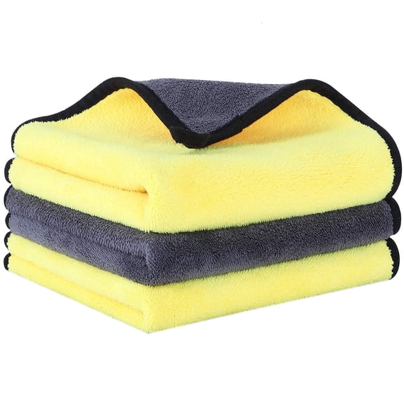 Woscher Microfiber Cloth 600 Gsm | Ultrasoft & Quick Drying Car Microfiber Cleaning Towel, Lint Free Automotive Microfiber Towel (Yellow & Grey)- Pack Of 3