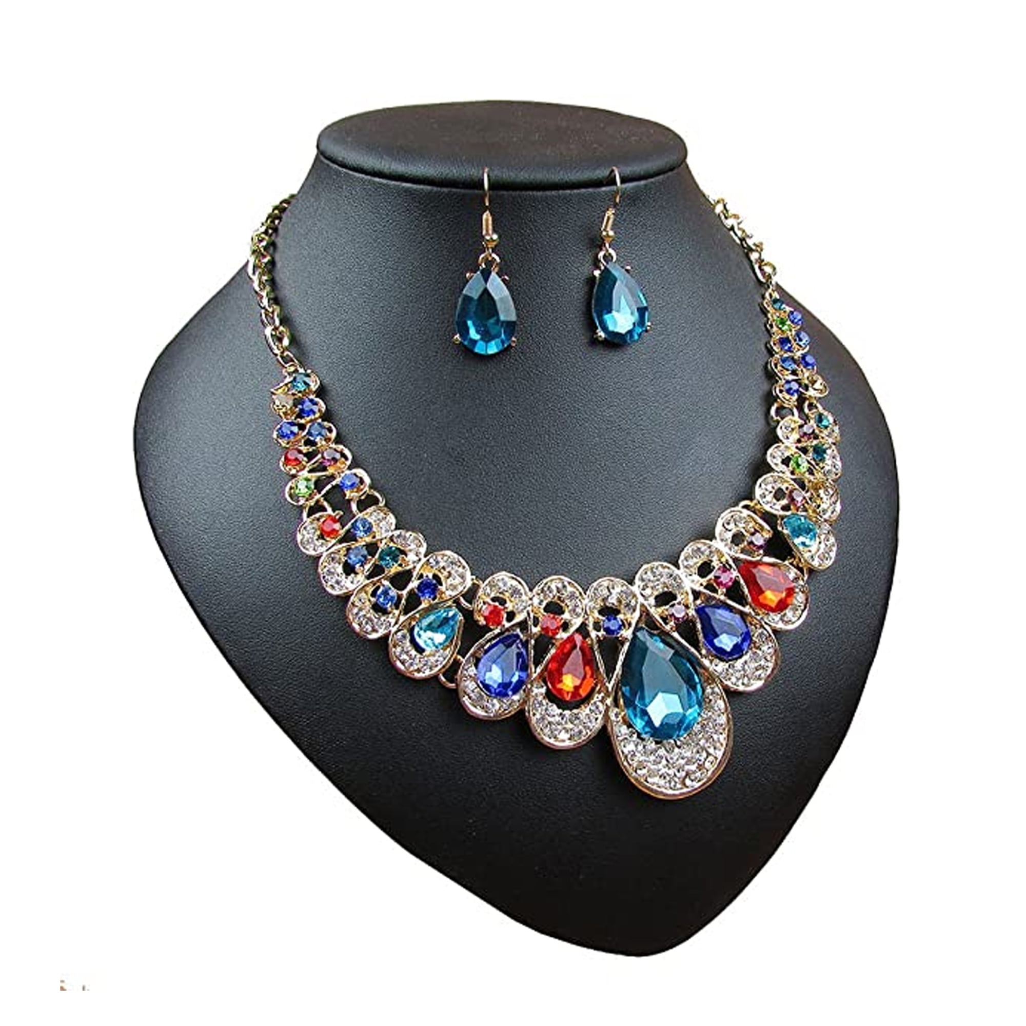 Jovati Bride Crystal Necklace Earrings Set Wedding Rhinestone