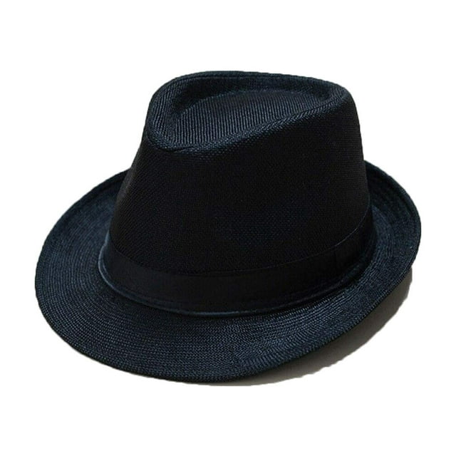 Woshilaocai Mens Classic Fedora Wide Brim Panama Dress Hat,Black,One Size