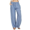 thumbnail image 1 of Woshilaocai Women Linen Lounge Pants Solid Color Wide Leg Baggy Trouser Loose Fit Harem Pant with Drawstring, 1 of 6