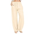 thumbnail image 1 of Woshilaocai Women Linen Lounge Pants Solid Color Wide Leg Baggy Trouser Loose Fit Harem Pant with Drawstring, 1 of 4
