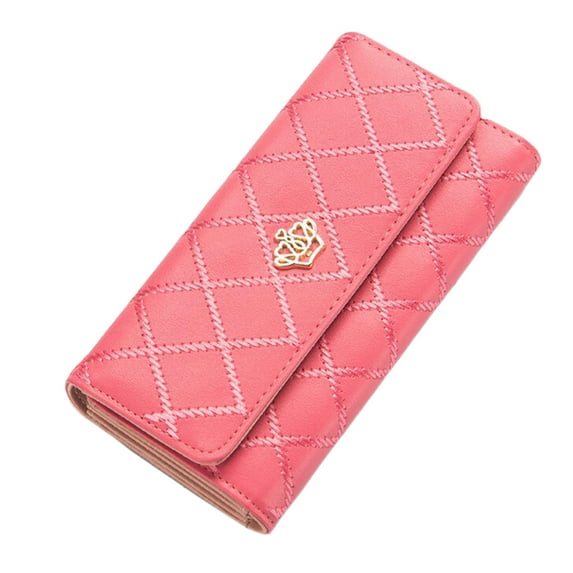 Woshilaocai Women PU Leather Clutch Wallet Long Zipper Cash Card Phone Holder