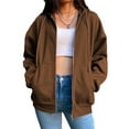 thumbnail image 1 of Women's Casual Block Fuzzy Zipper Pockets Winter Oversized Outwear Long Coat, 1 of 6