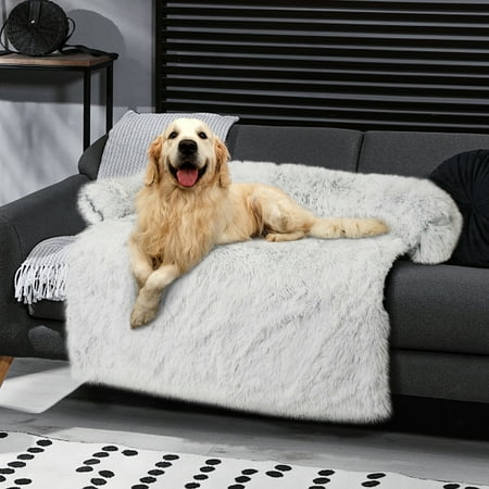 Wossspt Dog Bed Fluffy Plush Dog Mat for Furniture Protector with Removable Washable Cover for Dogs and Cats, Large, Light Grey