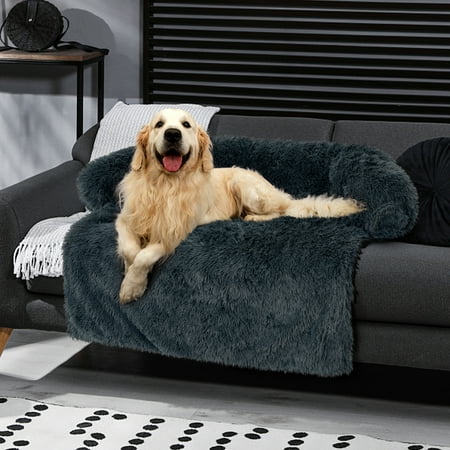 Wossspt Pet Dog Bed Fluffy Plush Dog Mat for Furniture Protector with Removable Washable Cover for Dogs and Cats, Large, Dark Grey