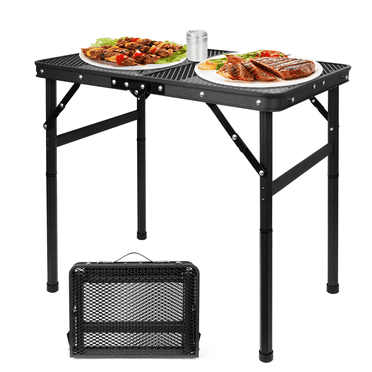 Wossspt Portable Folding Grill Table with Mesh Surface – Lightweight Black Outdoor BBQ Fishing Table