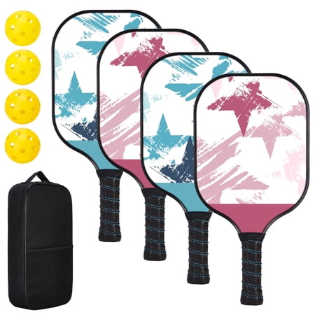 Wossspt Wood Pickleball Paddles USAPA Approved Pickleball Set, 4 Rackets, 4 Balls, 1 Carrying Bag