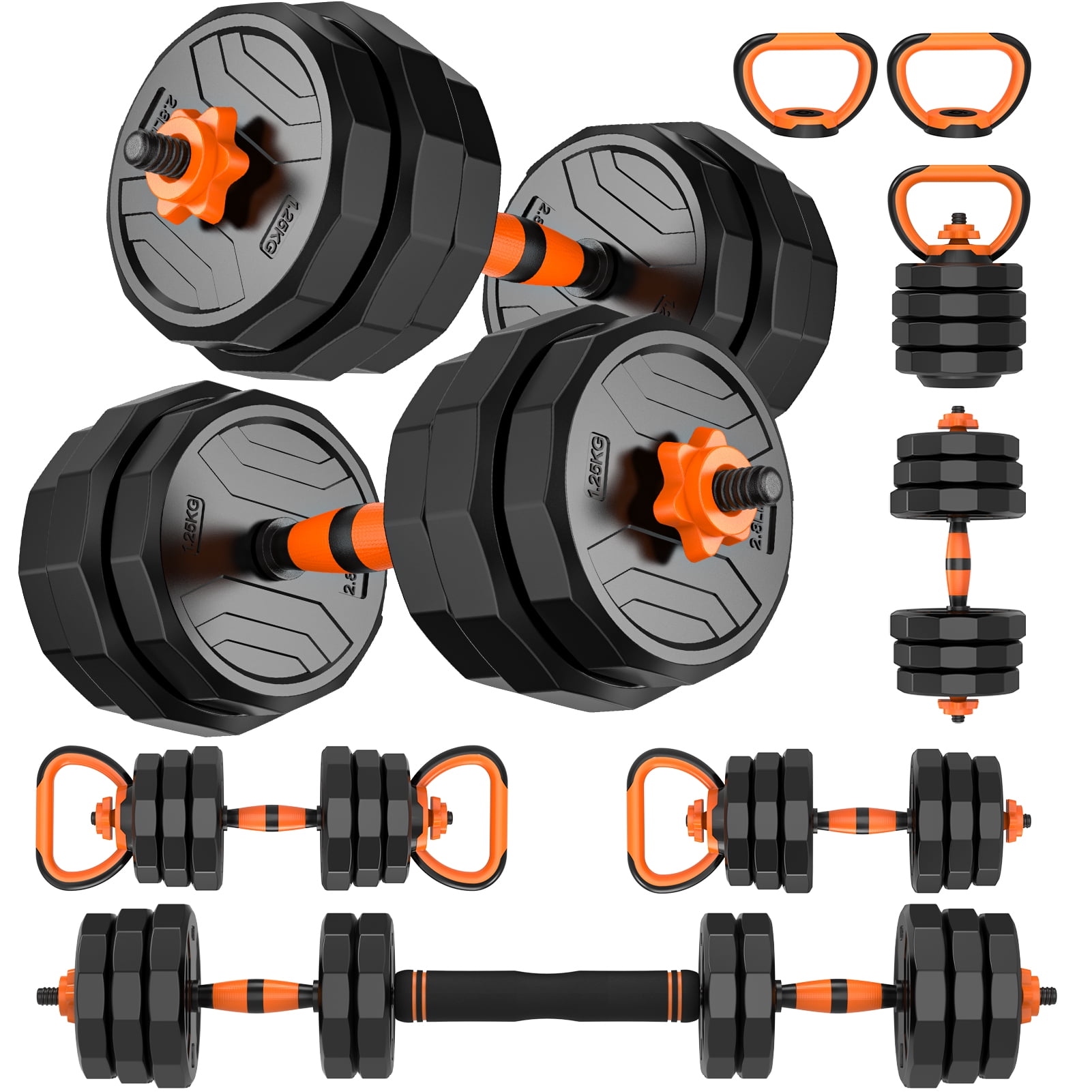 Wostoo Adjustable Dumbbell Set, 44lb Free Weight Set with Connector Bar, 6 in 1 Workout Gear with Dumbbell, Kettlebell, Barbell, Push up Handle for Home Gym Fitness Exercise