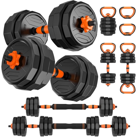 Wostoo Adjustable Dumbbell Set, 66lb Free Weight Set with Connector Bar, 6 in 1 Workout Gear with Dumbbell, Kettlebell, Barbell, Push up Handle for Home Gym Fitness Exercise