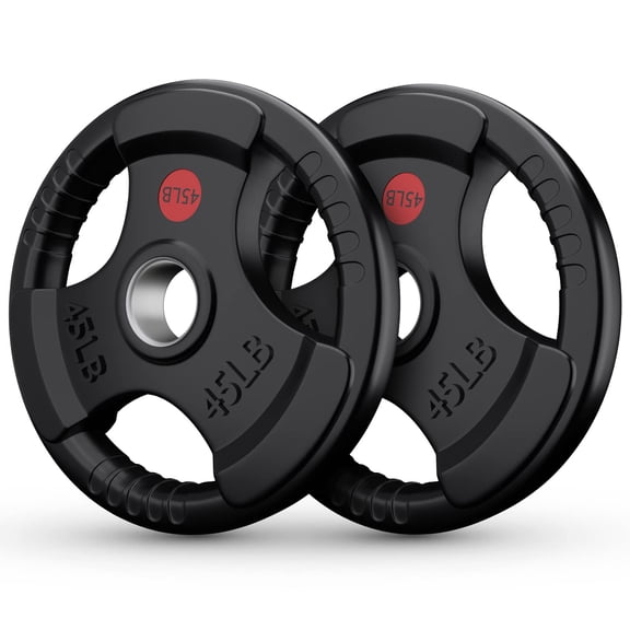 Wostoo Weight Plates, 2 Inch Rubber Coated Olympic Weight Plate for Strength Training & Weightlifting in Home Gym, Solid Cast Iron Bumper Plates for Barbell 90lbs(45lbs*2)