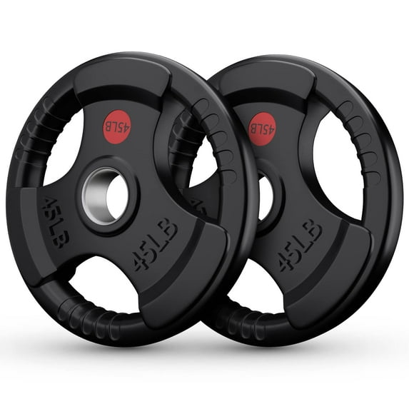 Wostoo Weight Plates, 2 Inch Rubber Coated Olympic Weight Plate for Strength Training & Weightlifting in Home Gym, Solid Cast Iron Bumper Plates for Barbell 90lbs(45lbs*2)