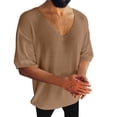 thumbnail image 1 of Wotryit Mens Shirts,Male Summer Casual Solid Knit T Shirt Blouse Short Sleeve V Neck Off Shoulder Sleeve Tops T Shirt,Shirts for Men,Workout Shirts for Men(Color:Brown,Size:M), 1 of 5
