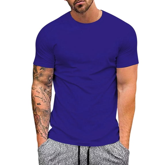Wotryit Mens Shirts,Men's Breathable Ice Silk T Shirt Top Short Sleeve Slim Fit Fashion Summer Round Neck Short Sleeve,Shirts for Men,Workout Shirts for Men(Color:Blue,Size:XL)