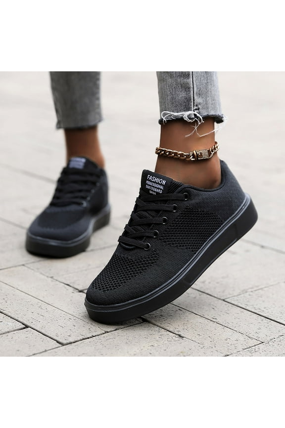 Mens Shoes Leisure Couple Men Women Four Seasons Mesh Non Flat Round Toe Breathable Lace Up Leisure Shoes,Running Shoes for Men,Shoes for Men(Color:Black,Size:8)