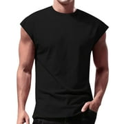 Wotryit Tank Tops Men Mens Breathable Sleeveless T Shirt Tops Slim Summer Round Neck Short Sleeve Mens Tank Top Black 2XL