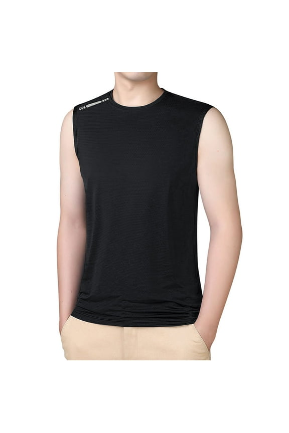 Tank Tops Men Mens Ice Silk Clothes Mens Sports Tank Tops Large Wicking Sweatshirt Sleeveless Running Fitness Tank Tops Mens Tank Top Black 6XL