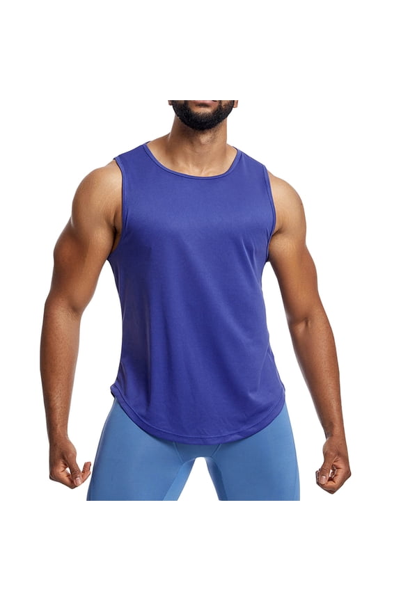 Tank Tops Men Mens Sports Loose Sleeveless Solid Color Fitness Sweat Running Basketball Vest Mens Tank Top Dark Blue XL