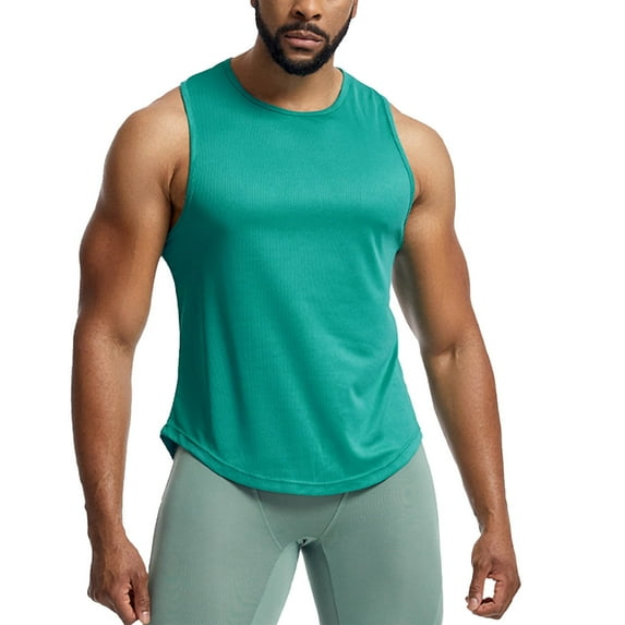 Wotryit Tank Tops Men Mens Sports Loose Sleeveless Solid Color Fitness Sweat Running Basketball Vest Mens Tank Top Mint Green L