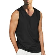 Wotryit Tank Tops Men Mens Summer Beach Beach Simple Classic Solid Color V Neck Cotton and Linen Sleeveless Shirt T Shirt Vest Mens Tank Top Black 2XL
