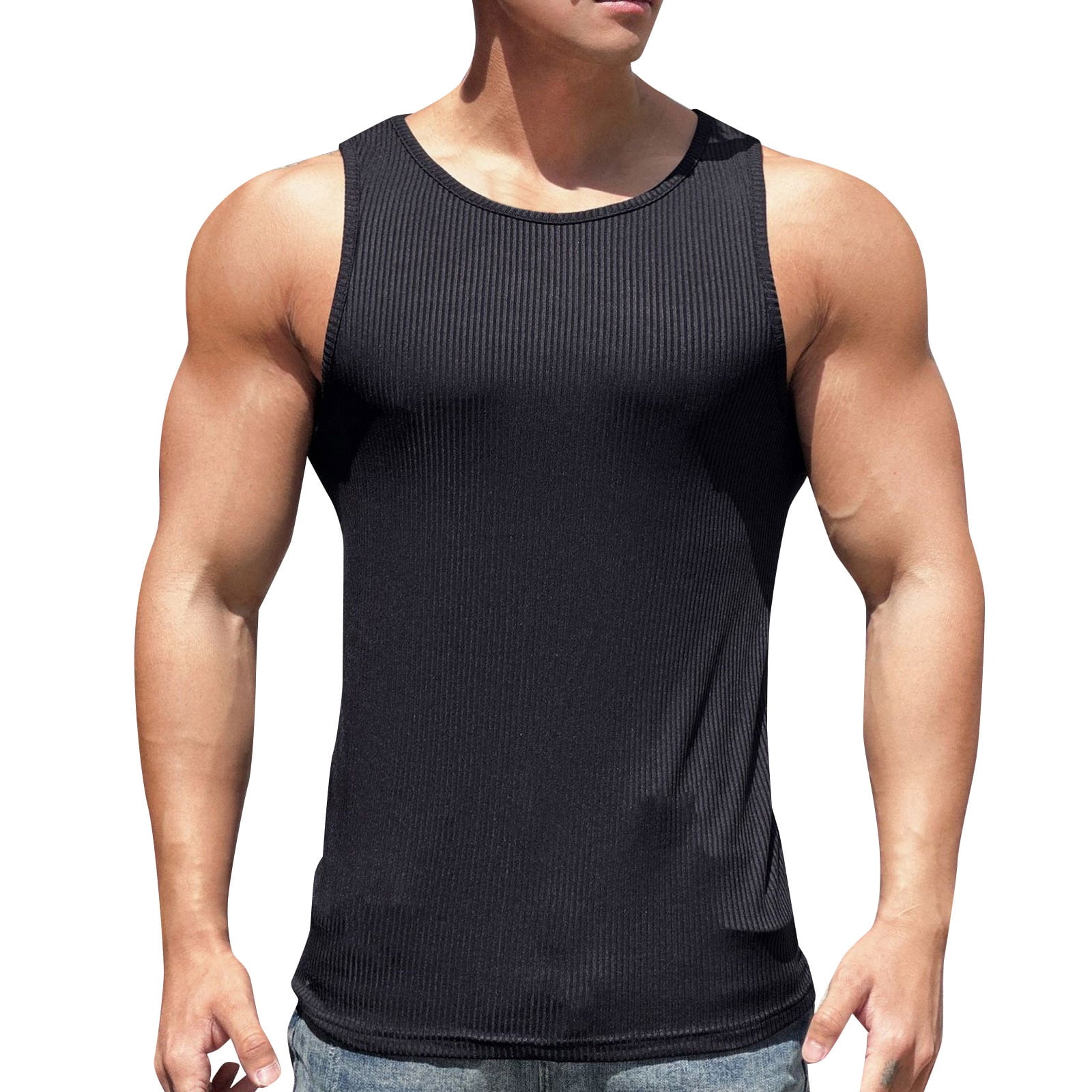 Wotryit Tank Tops Men Mens Summer Casual Sleeveless Round Neck Printed ...