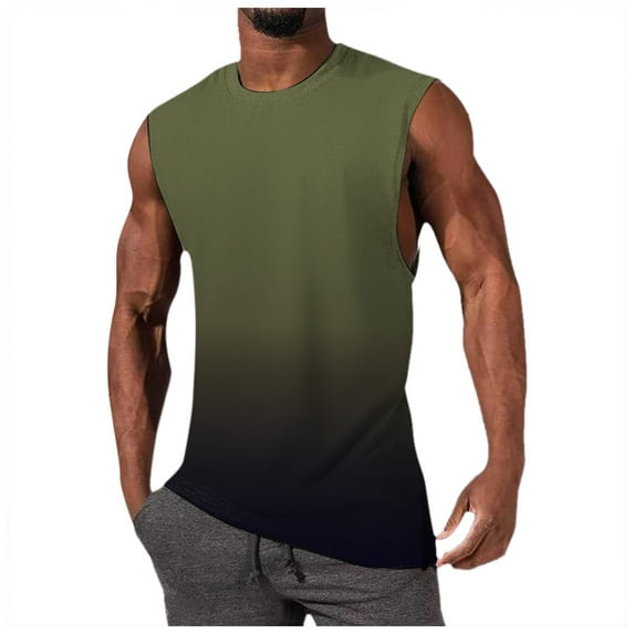 Wotryit Tank Tops Men,Mens Summer Simple Fashion Gradient Top With Shoulder And Back Heart Sleeveless Top,Shirts for Men,Men's T-shirts(Color:AG,Size:L)
