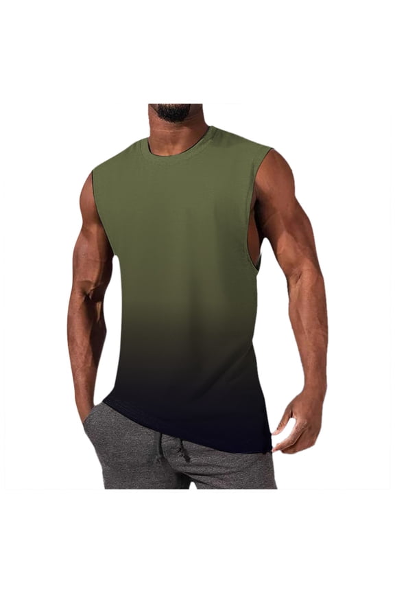 Tank Tops Men,Mens Summer Simple Fashion Gradient Top With Shoulder And Back Heart Sleeveless Top,Shirts for Men,Men's T-shirts(Color:AG,Size:L)