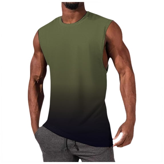 Wotryit Tank Tops Men,Mens Summer Simple Fashion Gradient Top With Shoulder And Back Heart Sleeveless Top,Shirts for Men,Men's T-shirts(Color:AG,Size:XL)