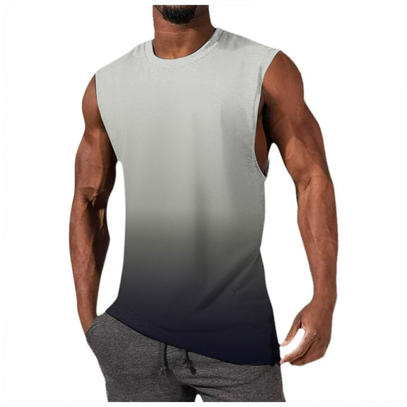 Wotryit Tank Tops Men,Mens Summer Simple Fashion Gradient Top With Shoulder And Back Heart Sleeveless Top,Shirts for Men,Men's T-shirts(Color:Grey,Size:L)