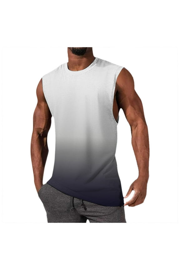 Tank Tops Men,Mens Summer Simple Fashion Gradient Top With Shoulder And Back Heart Sleeveless Top,Shirts for Men,Men's T-shirts(Color:White,Size:L)