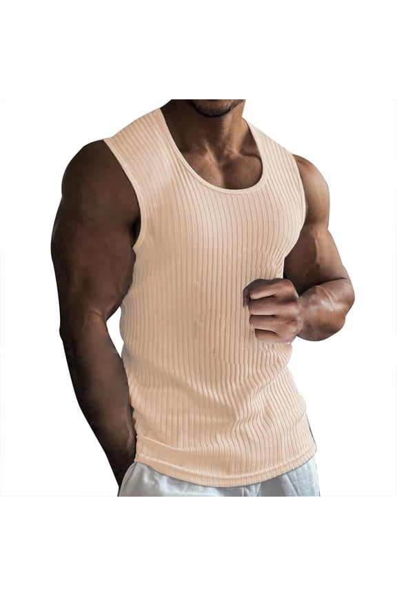 Tank Tops Men Mens Summer Sleeveless Crew Neck Tight Sports Thread Vest Mens Tank Top Beige M