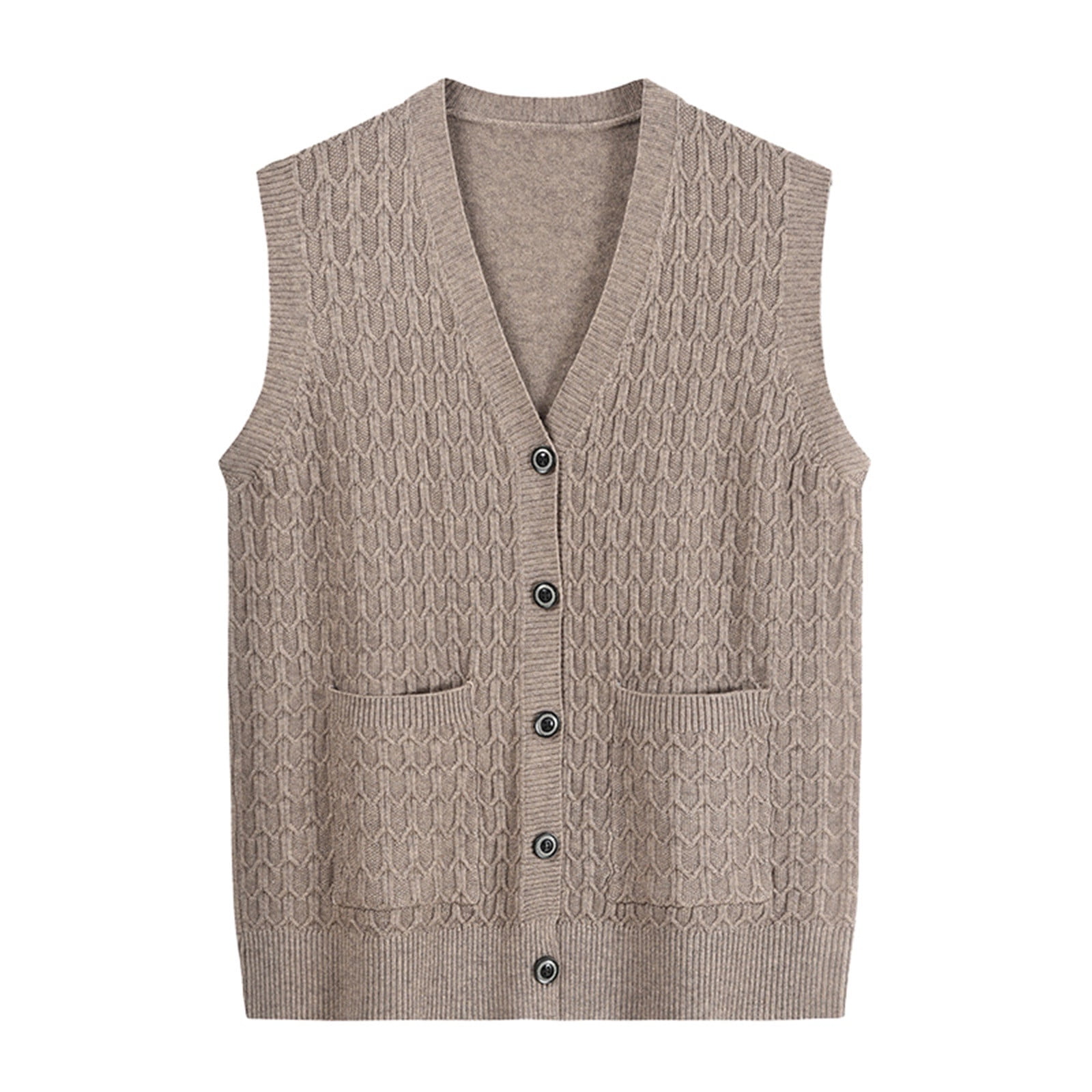 Wotryit Women V Neck Cardigan Sweater Vest Sleeveless Outerwear Knitted  Single Button Down Sweater Vest Womens Sweaters (Color: Khaki,Size: One  Size )