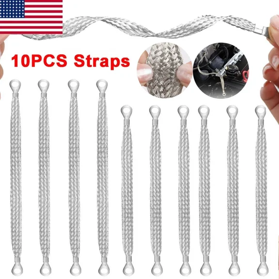 Woudy 10Pcs Tinned Copper Ground Strap Kit, 6Pcs 30cm and 4Pcs 25cm Car Truck Firewall Engine Ground Cable Set with 5/16 Inch Ring Terminals