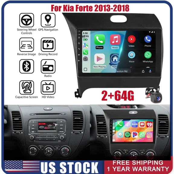 Woudy 9" Android 15 Car Stereo Radio with Apple CarPlay GPS Navigation Bluetooth 2+64GB for Kia Forte 2013-2018