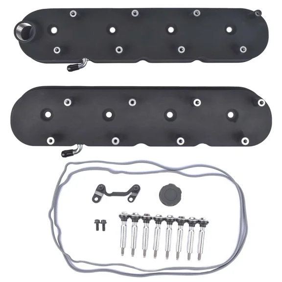 Woudy Black Cast Aluminum Valve Covers with Coil Mounts, for GM LS1 LS2 LS3 5.3L 6.0L 6.2L, Pair of Tall Style Valve Covers with Gaskets and Hardware, Replace 8082-1