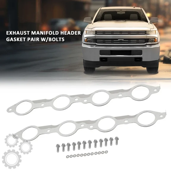 Woudy MLS Exhaust Manifold Header Gasket Pair with Bolts, for LS1 4.8L 5.3L 5.7L 6.0L 6.2L V8 Engines 1997-2013