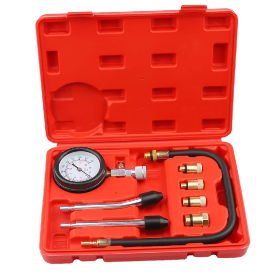 Woudy Petrol Engine Cylinder Compression Tester Kit, 0-300PSI Gauge with Threaded Adapters and Rubber Cones, Universal Fit for Automotive Motorcycle and Small Engines