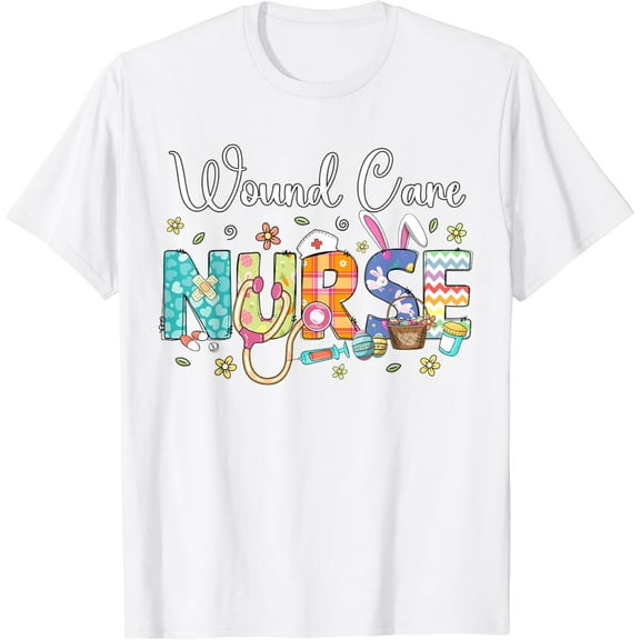Wound Care Nurse Easter Holiday Nurse Bunny Easter Eggs Hunt T-Shirt100% cotton
