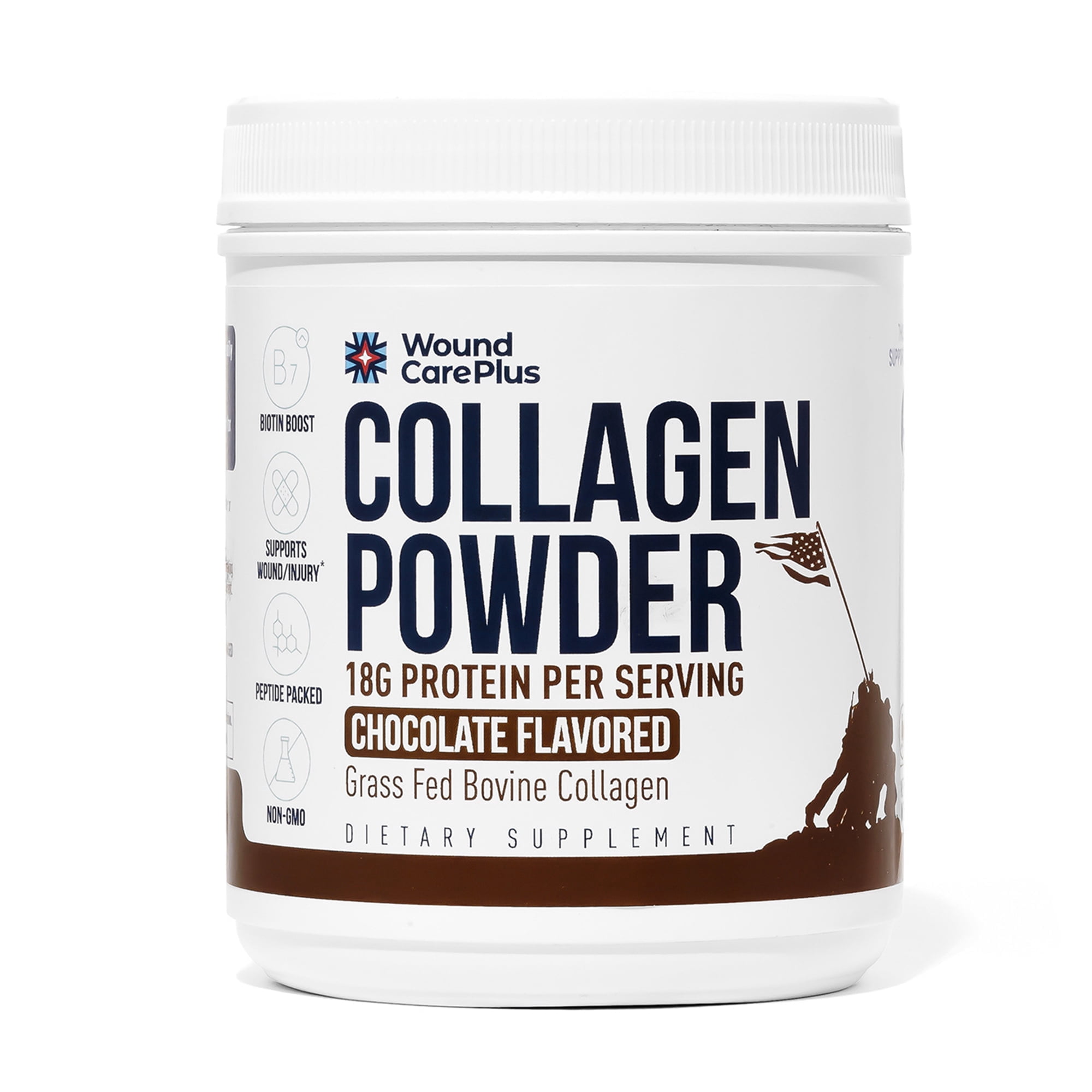 Wound Care Plus Collagen Peptides Powder Chocolate - Grass-Fed Hydrolyzed Collagen with 18g Protein - Supports Skin & Joint Health - Delicious Chocolate Flavor