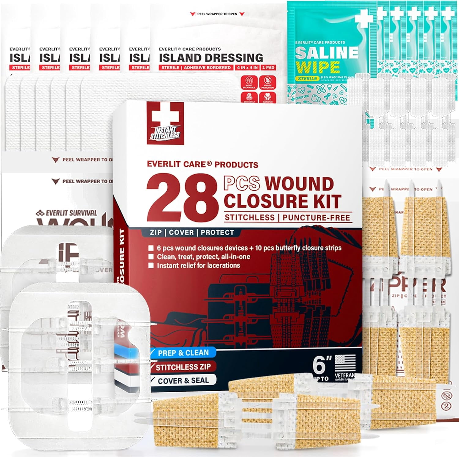 Wound Closure Kit | 28 Pcs All-in-One First Aid with Suture-Free ...
