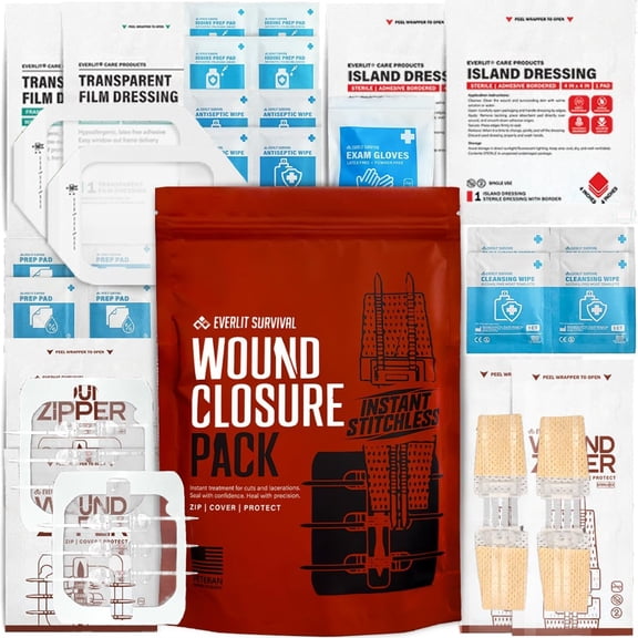 Wound Closure Pack | 4 Pcs Surgical Zip Devices for Cut & Laceration Repair Sterile, Suture-Free, Stitch-Less Adhesive Butterfly Bandage Strips Emergency First Aid Care