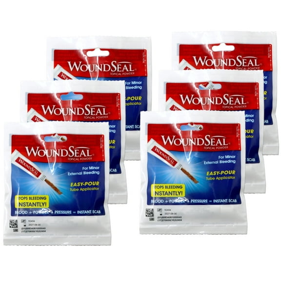 WoundSeal Topical Powder for Minor External Bleeding, Stops Bleeding Instantly, Easy-Pour Tube Applicator, 4 Count (Pack of 6)