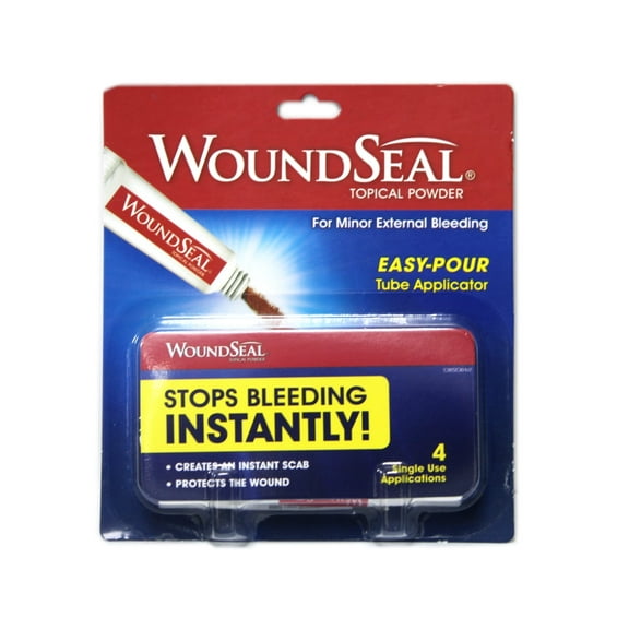 WoundSeal Topical Powder for Minor External Bleeding, Stops Bleeding Instantly, Easy-Pour Tube Applicator, 4 Count