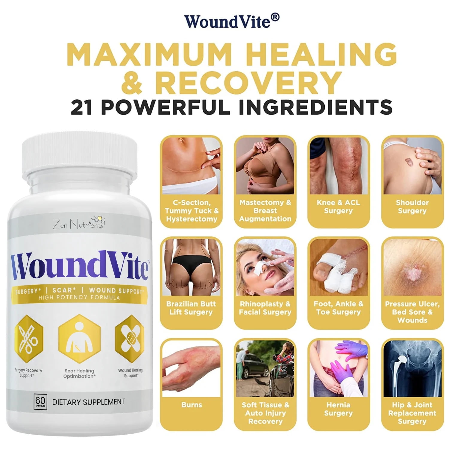 WoundVite® by Zen Nutrients® Scar, Wound Care, Post Surgery Healing