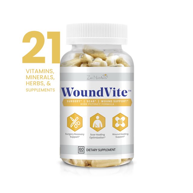 WoundVite® by Zen Nutrients® Scar, Wound Care, Post Surgery Healing Supplement 60 vegetarian