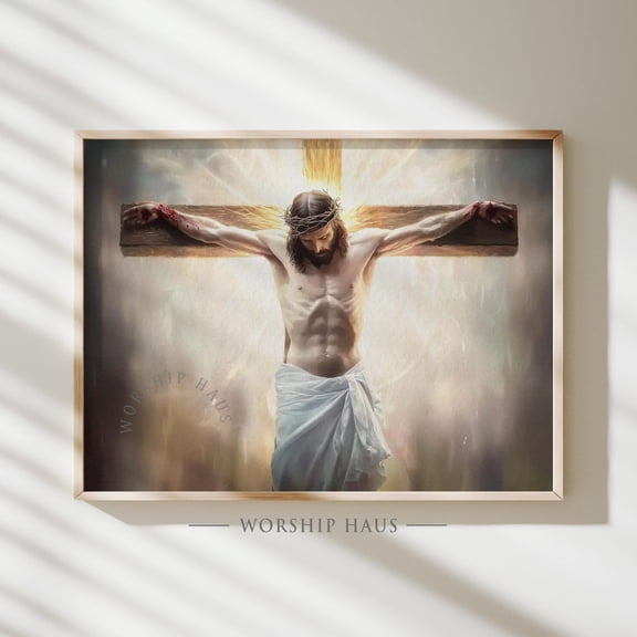 By His Wounds We Are Healed Christian Painting Crucifixion Scene Savior Digital Print Bible Verse Poster Catholic Art Religious Decor 263, Unframed Poster Size 8x12