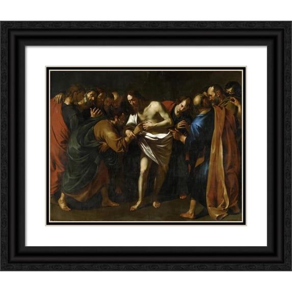 Wouter Pietersz. Crabeth II 24x20 Black Ornate Framed Double Matted Museum Art Print Titled: The Incredulity of St Thomas (C. 1626 - C. 1630)